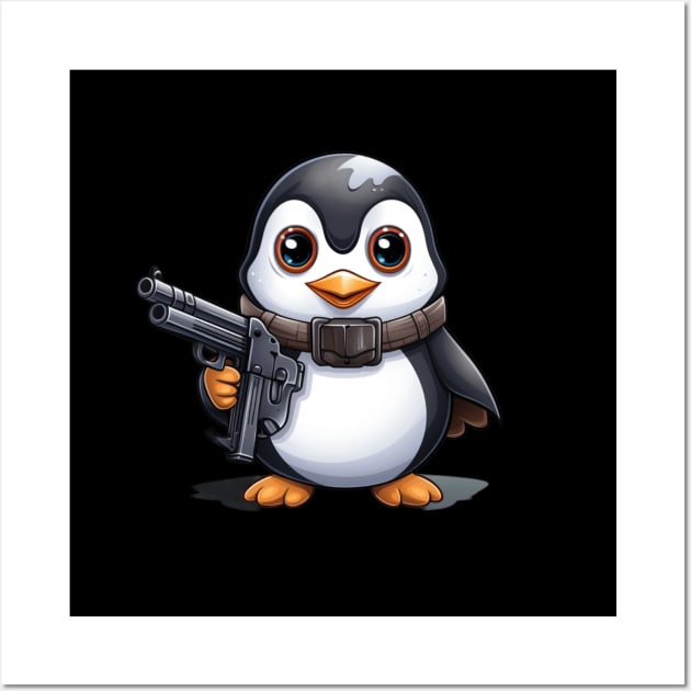 Cartoon Penguin Holding a Gun Wall Art by NatashaCuteShop